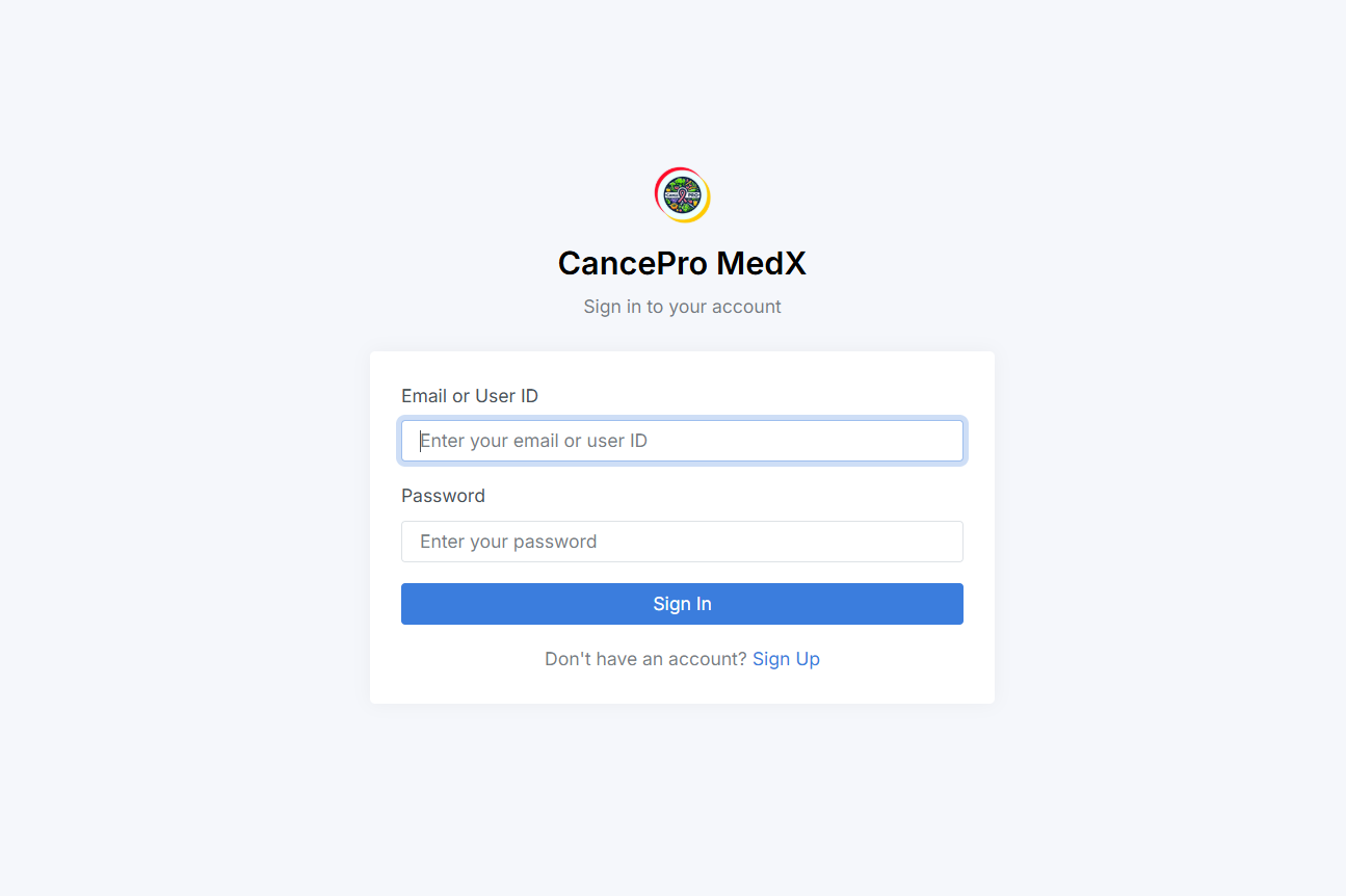 Login In. X Med-X by CancePro | AI Medical Scan Analyzer for Cancer Diagnosis